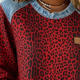 Sweatshirt em Patchwork com Estampado de Leopardo