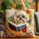 Bolsa Feita à Mão – Shih Tzu com Livros e Flores