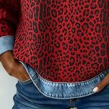 Sweatshirt em Patchwork com Estampado de Leopardo
