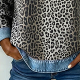 Sweatshirt em Patchwork com Estampado de Leopardo