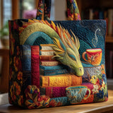 Bolsa Feita à Mão - Dragão Leitor com Livros e Canecas