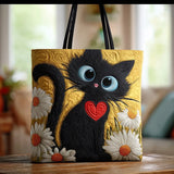 Bolsa Feita à Mão – Gato Preto com Margaridas