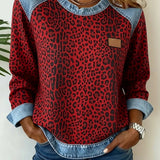 Sweatshirt em Patchwork com Estampado de Leopardo