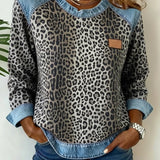 Sweatshirt em Patchwork com Estampado de Leopardo
