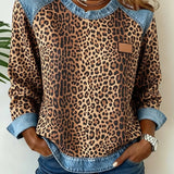 Sweatshirt em Patchwork com Estampado de Leopardo