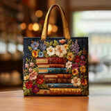 Bolsa Feita à Mão - Padrão Floral e Livros