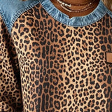 Sweatshirt em Patchwork com Estampado de Leopardo