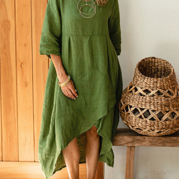 Marta - Vestido assimétrico em algodão e linho